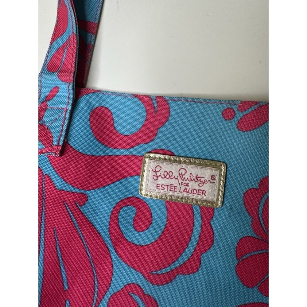 Lilly Pulitzer Estee Lauder Pink And Blue Canvas Tote Bag Beach Ocean Sea Theme - Picture 7 of 7